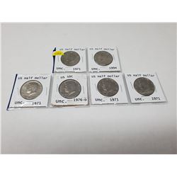 6 American 50 cent pieces, 4 X 1971, 1976-D, 1994