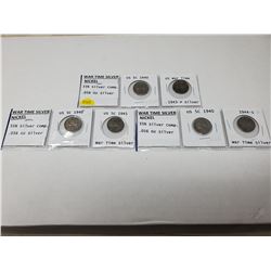 6 American 5 cents, 1940 X3, 1943P, 1944S, 1945