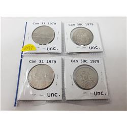 2 Canadian nickle dollars, and 2 50 cent pieces, 1979