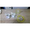 Image 1 : (2) CORN FLOWER CREAMERS & YELLOW FLORAL ETCHED GLASSWARE
