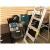 Image 1 : ASSORTED TOOLS/SUPPLIES ETC. INC. MAKITA JIG SAW, FOG MACHINE, BOWLS AND MORE