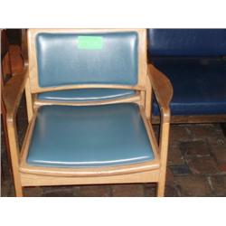 13 BLUE VINYL WOOD ARM CHAIRS