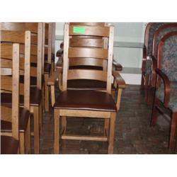 4 VINYL SEATED OAK ARM CHAIRS