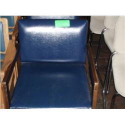 5 BLUE VINYL WOOD ARM CHAIRS