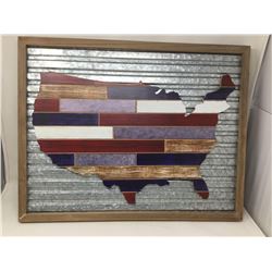 Wood USA Map on Metal (60cm x 47cm)