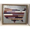 Image 1 : Wood USA Map on Metal (60cm x 47cm)