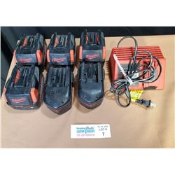 Lot of 6 Milwaukee 18V Batteries and charger