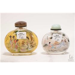 Two Chinese reverse painted glass snuff bottles including a 3 1/4" and a 3 1/2"