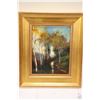 Image 1 : Gilt framed acrylic on canvas painting titled on verso Landscape with the Birches and initialled by 