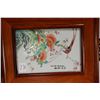 Image 2 : Four framed hand painted Oriental floral and bird motif glazed tiles, each 11" X 9" in overall dimen