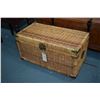 Image 1 : Wicker hinged lidded trunk with glass top, used as coffee table