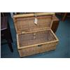 Image 2 : Wicker hinged lidded trunk with glass top, used as coffee table