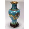 Image 2 : Oriental Cloisonne baluster vase with turquoise background, double dragon and wave motif 16" in heig