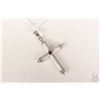 Image 1 : Birks 18kt white gold cross pendant set with one round cabochon rhodolite garnet gemstone. Retail re