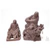 Image 1 : Two Oriental fired clay figures including 9" figure with dragon guardian and 6 1/2" Buddha type