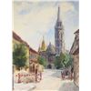 Image 2 : Framed watercolour painting purportedly Church of Coronation in Hungary by artist Csikv Andrash (?),