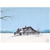 Image 2 : Framed acrylic on canvas painting of a winter barn signed by artist G. Bouchard, 12 1/2" X 15 1/2"