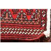 Image 2 : 100% Iranian wool scatter rug with red background and geometric design, 22" X 50"