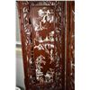 Image 2 : Four panel Oriental screen with carved bamboo surround and heavily inlaid mother-of-pearl panels, ea