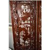 Image 2 : Four panel Oriental screen with carved bamboo surround and heavily inlaid mother-of-pearl panels, ea