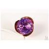 Image 1 : 10kt yellow gold flower motif ring set with large amethyst gemstone