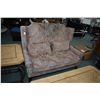 Image 1 : Modern vintage style settee with matching cushions with taupe background and blue and cream highligh