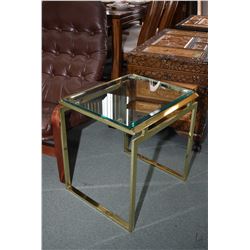 Three brass and bevelled glass side tables including two matching and one complimenting