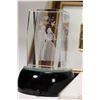 Image 2 : Tray lot of collectibles including 12" engraved heavy brass vase, light up glass bride and groom, a 