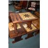 Image 1 : Set of three matching mid century modern rosewood side tables, each with four panel matched inset ti