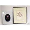 Image 1 : Two framed artworks including a moose hair tufted flower by Gladys Lavallee, overall framed dimensio