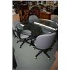 Image 1 : 52" diameter bevelled glass and simulated marble column style based table and four swivel office cha