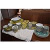 Image 1 : Large selection of Chinese famille jaune dinnerware including four 14 1/2" round platters, oval plat