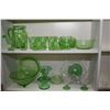 Image 1 : Selection of green depression glass including pitcher and eight glasses, six small dishes, pair of c