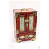 Image 1 : Vintage Oriental rosewood jewel box fitted with jade paneled doors and jade inlays, brass corners, p