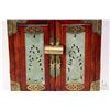 Image 2 : Vintage Oriental rosewood jewel box fitted with jade paneled doors and jade inlays, brass corners, p
