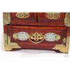 Image 3 : Vintage Oriental rosewood jewel box fitted with jade paneled doors and jade inlays, brass corners, p
