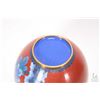 Image 2 : Oriental Cloisonne lidded ginger jar with cinnabar coloured background blue flowers, 9 1/2" in heigh