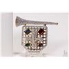 Image 2 : Large gold toned Swarovski crystal jewelled flag with fleur de lis