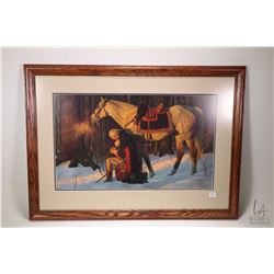 Framed print  Prayer at Valley Forge  by artist Arnold Friberg, overall framed dimensions 23  X 32 