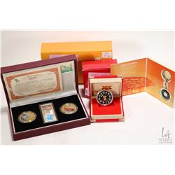 Box coin set including 1998 Lunar Year of the Tiger $15, .925 silver coin with 24 karat gold cameo a