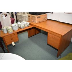 Mid century teak single pedestal office desk with three drawer run off made by Domino Mobler Denmark