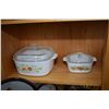 Image 1 : Shelf lot of oven to table ware including two large lidded casserole dishes, a small lidded casserol