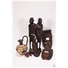 Image 1 : Selection of wooden carvings including three African figures; father, mother and child 12" in height