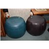 Image 1 : Two leather wrapped stools, one brown and one turquoise