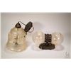 Image 1 : Two vintage light fixtures including double ball wall fixture and a three bulb hanging ceiling fixtu