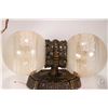 Image 2 : Two vintage light fixtures including double ball wall fixture and a three bulb hanging ceiling fixtu