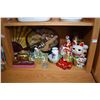 Image 1 : Shelf lot of Oriental collectibles including hand crafted cork crane diorama, two double sided silk 