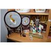 Image 2 : Shelf lot of Oriental collectibles including hand crafted cork crane diorama, two double sided silk 