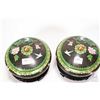 Image 2 : Two matching Oriental lidded bowls with black background, pink peonies and bird motif on black carve