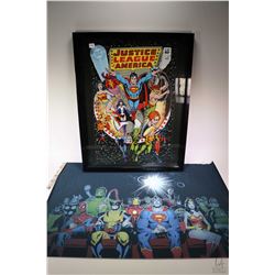 Framed Justice League of American poster and unframed Justice League silk style poster